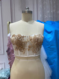 Gold lace appliqués crystals rhinestones beaded corset bustier top