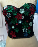 Florals crystals pearls beaded corset top