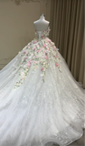 Fairytale floral crystals beaded wedding ball gown prom quinceanera dresses 2024