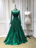 Vintage pearls beaded top and skirt separated two pieces emerald green prom dress