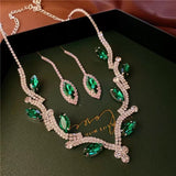 Emerald green glass beads crystals necklace earrings in set