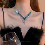 Glass beads crystals necklace and earrings in emerald green