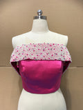 Off shoulder pearls crystals rhinestones beaded hot pink crop top