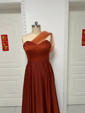 Custom made stretchy silk satin  fabric bridesmaids dresses in terracotta color