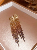 Gold color gradient crystals metal alloy drop tassels long earrings in sets