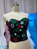 Florals crystals pearls beaded corset top