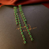 Emerald green glass beads crystals necklace earrings in set