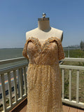 Chic and trendy off shoulder mermaid wedding dress,crystals rhinestones pearls beaded,champagne gold color,custom made