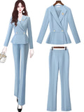 Sky Blue Tailored Suit Sets:blazer,skirt and pants