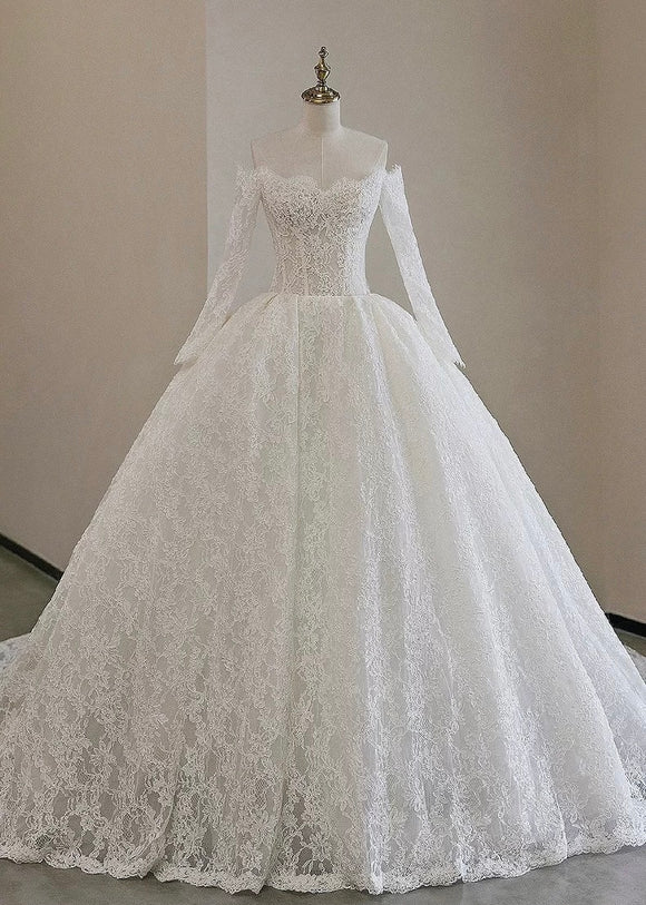 Anna Couture custom made vintage cord lace ball gown skirt wedding dresses 2025 sweeping and cathedral length