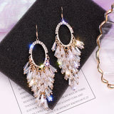 Clear glass beads crystals drop tassels long earrings