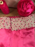 Off shoulder pearls crystals rhinestones beaded hot pink crop top