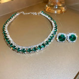 Glass beads crystals necklace and earrings in emerald green