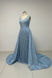 Classic custom made sky blue prom dress heavy beaded 2026 Spring