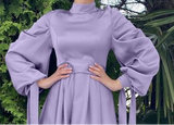 Matte satin lilac long sleeves a line prom maxi dress muslim fashion 2024