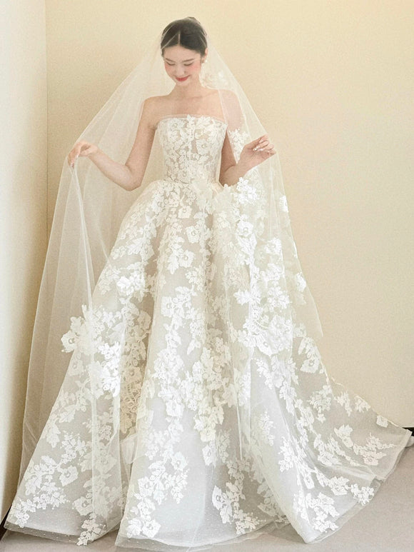Customization chic strapless lace appliqués ball gown skirt wedding dresses 2025