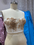 Gold lace appliqués crystals rhinestones beaded corset bustier top