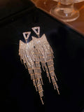 Sliver crystals metal alloy drop tassels long earrings