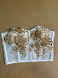 Gold lace appliqués crystals rhinestones beaded corset bustier top