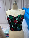 Florals crystals pearls beaded corset top