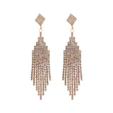 Crystals Metal alloy drop tassels long earrings in gold silver color