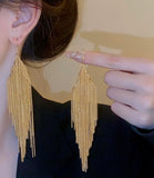 Metal alloy drop tassels long earrings in gold silver color