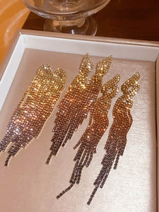 Gold color gradient crystals metal alloy drop tassels long earrings in sets