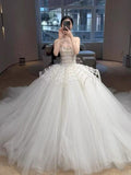 Customization made off shoulder corset bodice wedding dress ball gown skirt front slit mikado bridal gown 2025 with train
