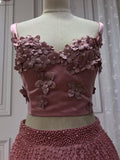 Chic pearls beaded top and skirt separated dusty pink two pieces prom dress