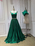 Vintage pearls beaded top and skirt separated two pieces emerald green prom dress