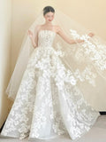 Customization chic strapless lace appliqués ball gown skirt wedding dresses 2025