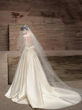 Off white cream color silk satin simple a line prom dress wedding dress
