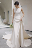 Off white cream color silk satin simple a line prom dress wedding dress