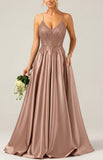 Simple rose gold satin mermaid prom dress 2026