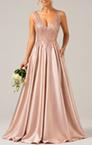 Simple rose gold satin mermaid prom dress 2026
