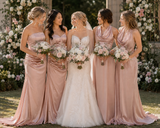 Simple rose gold satin mermaid prom dress 2026