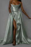 Chic and sexy corset mikado prom dresses with slit skirt 2025 sweeping train