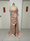 Simple rose gold satin mermaid prom dress 2026