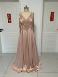 Simple rose gold satin mermaid prom dress 2026