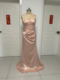 Simple rose gold satin mermaid prom dress 2026