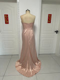 Simple rose gold satin mermaid prom dress 2026