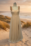 Customization simple and elegant off shoulder tulle prom dress with front side slit
