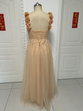 Customization simple and elegant off shoulder tulle prom dress with front side slit