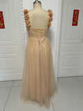 Customization simple and elegant off shoulder tulle prom dress with front side slit