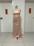 Simple rose gold satin mermaid prom dress 2026