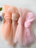 Customization simple and elegant off shoulder tulle prom dress with front side slit
