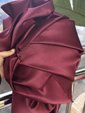 Matte satin tea length burgundy emerald green beige black navy long sleeves maxi prom dress for muslim fashion wedding occasions
