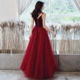 Burgundy red spaghetti straps velvet top and tulle puffy skirt formal dress 2021