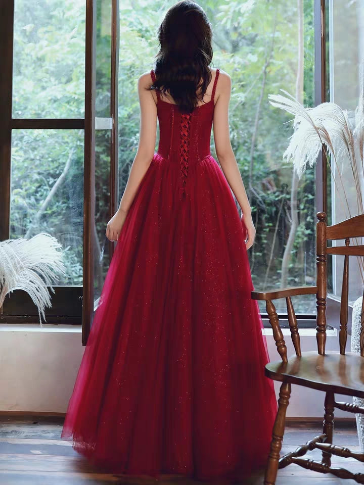 Red spaghetti corset top crystals sequin beaded tulle puffy skirt even –  Anna's Couture Dresses