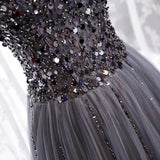 Spaghetti straps sweetheart sequins crystals beaded gray tulle prom dresses 2020 - Anna's Couture Dresses